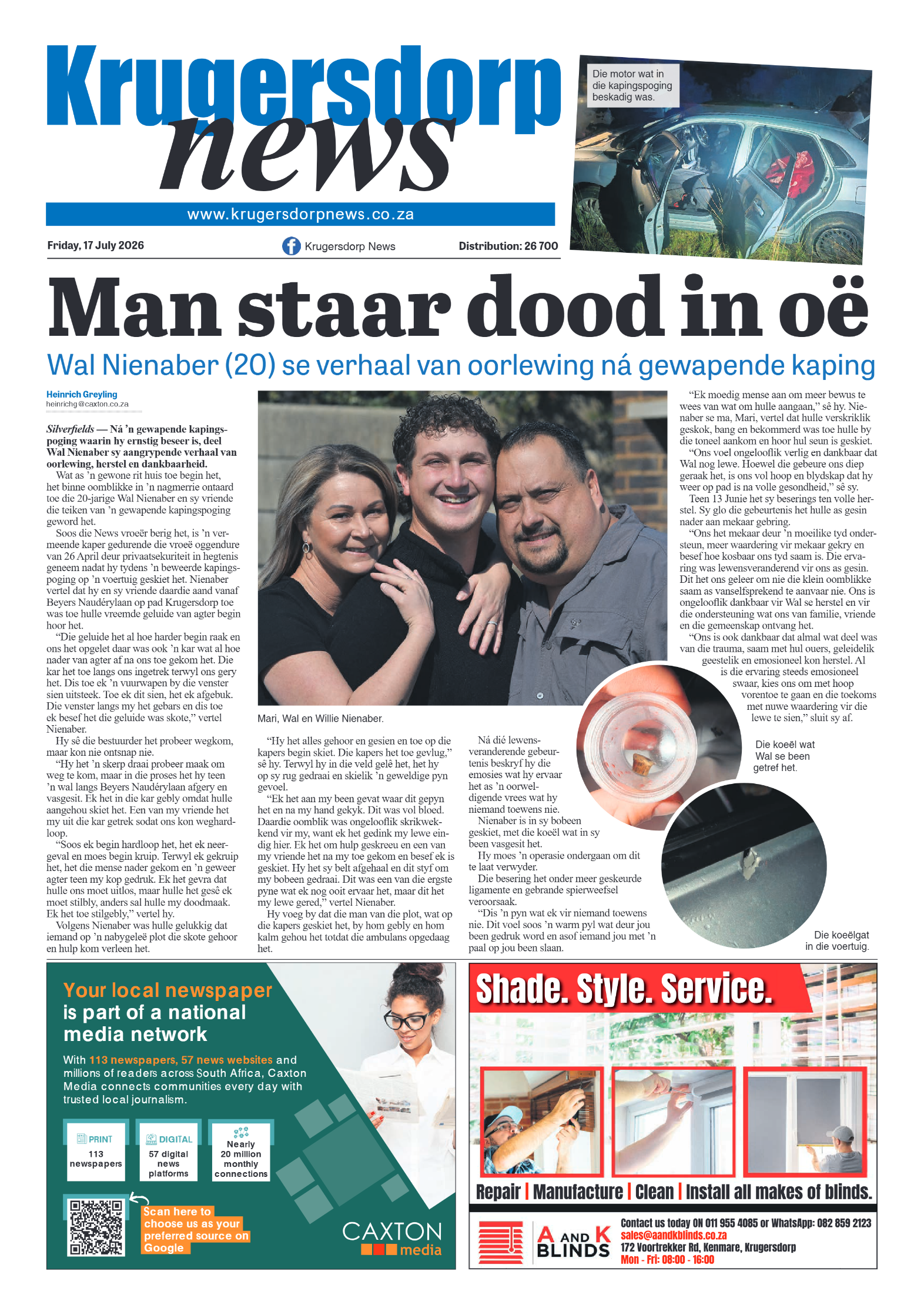 Krugersdorp News 17 July 2026 page 1