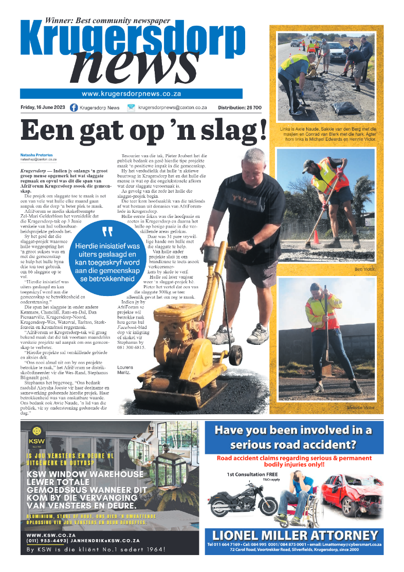 Krugersdorp News 16 June 2023 page 1