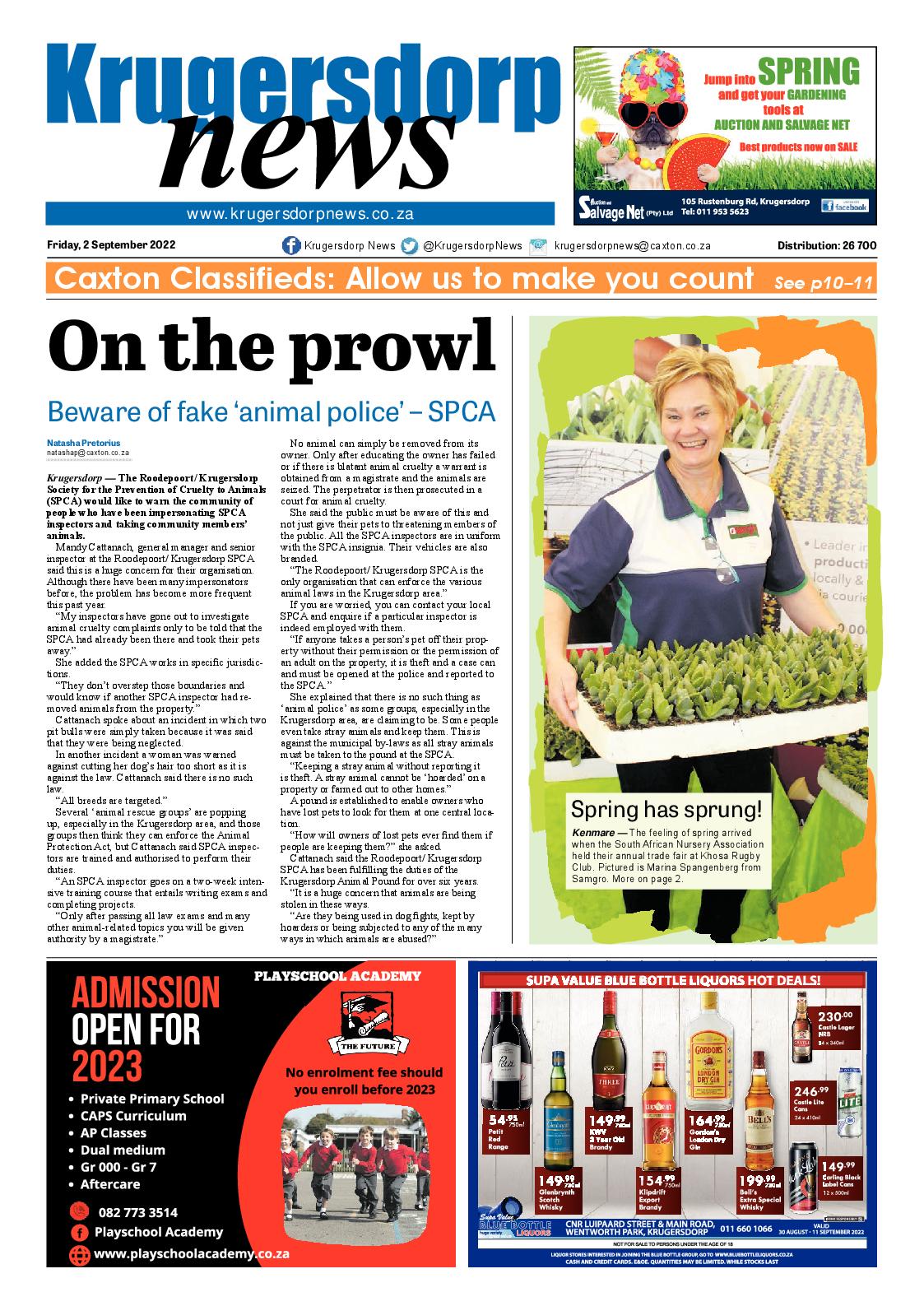 Krugersdorp News 2 September 2022 page 1